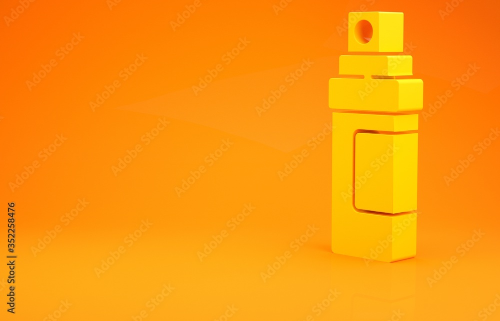 Yellow Perfume icon isolated on orange background. Minimalism concept. 3d illustration 3D render