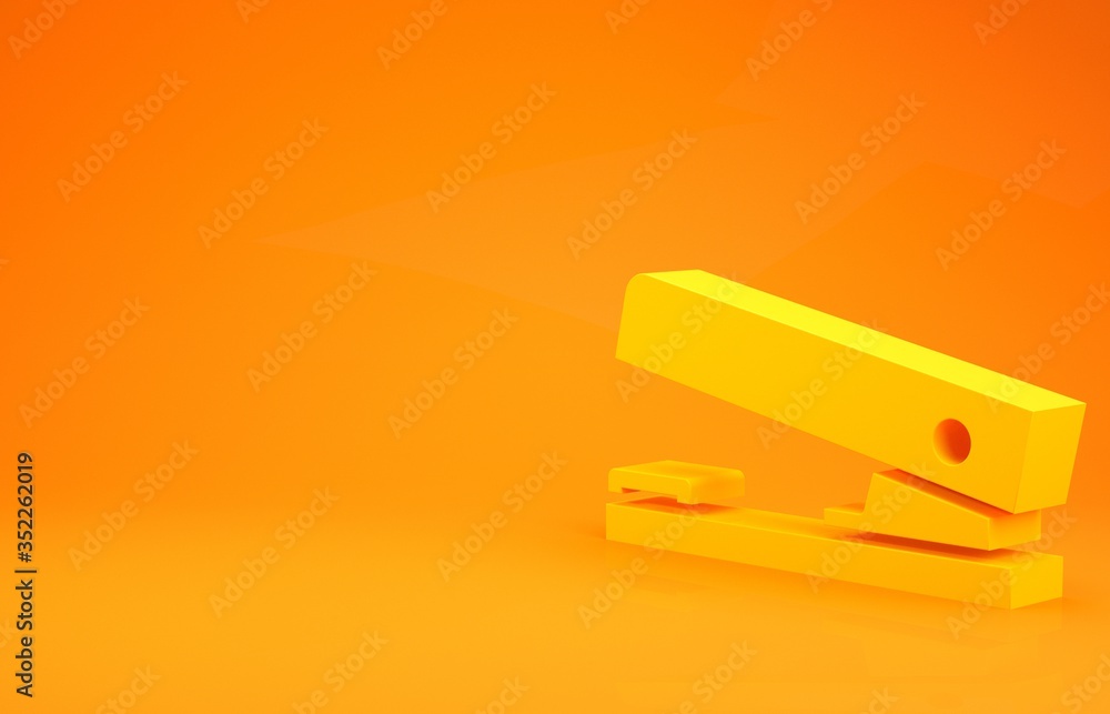 Yellow Office stapler icon isolated on orange background. Stapler, staple, paper, cardboard, office 