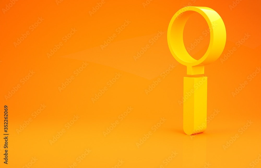 Yellow Magnifying glass icon isolated on orange background. Search, focus, zoom, business symbol. Mi