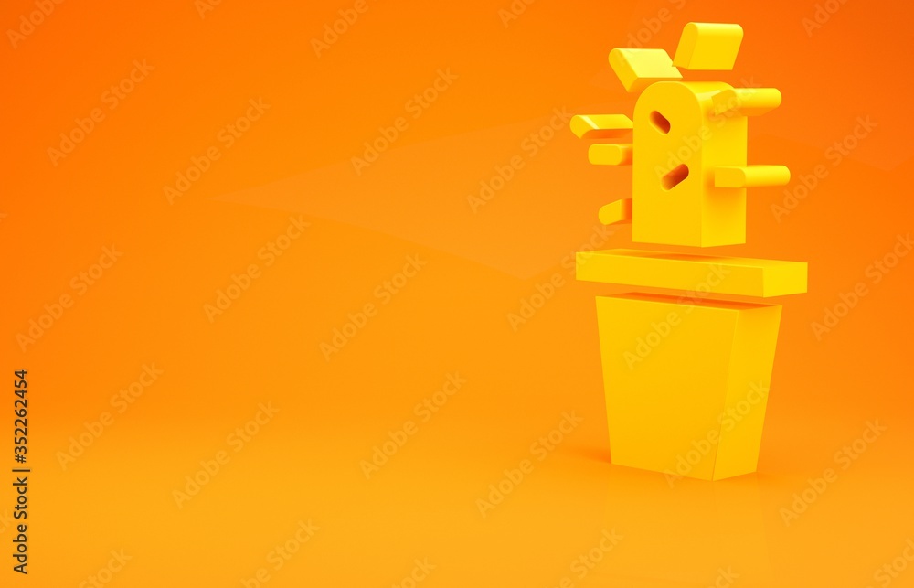 Yellow Cactus and succulent in pot icon isolated on orange background. Plant growing in a pot. Potte