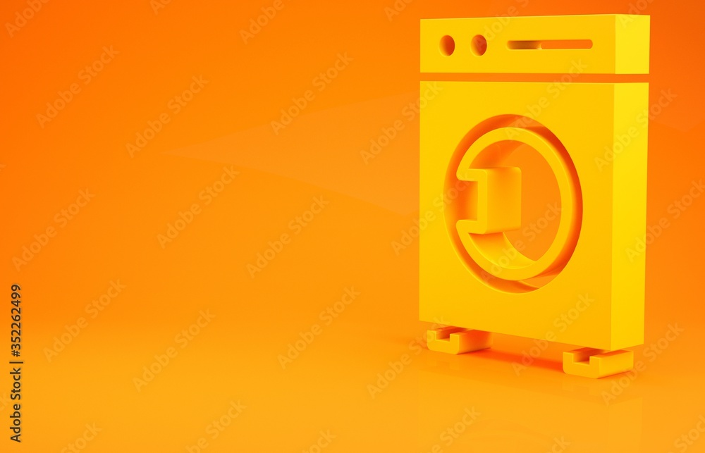 Yellow Washer icon isolated on orange background. Washing machine icon. Clothes washer - laundry mac