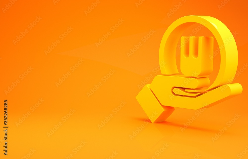 Yellow Online ordering and fast food delivery icon isolated on orange background. Minimalism concept