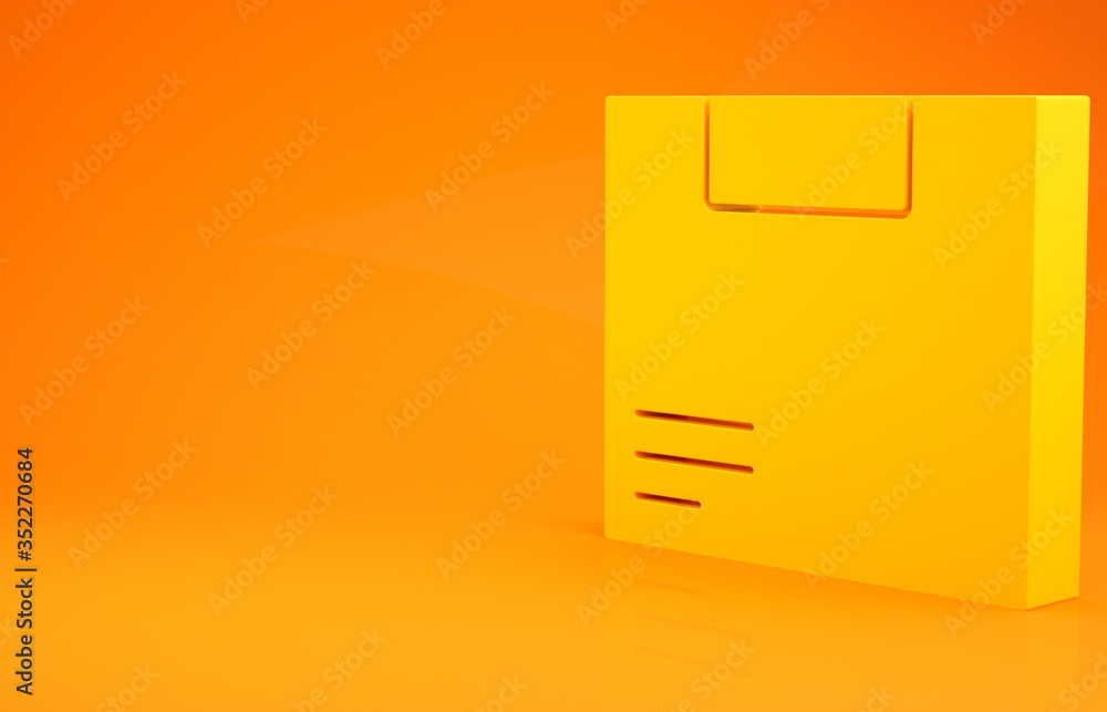 Yellow Carton cardboard box icon isolated on orange background. Box, package, parcel sign. Delivery 