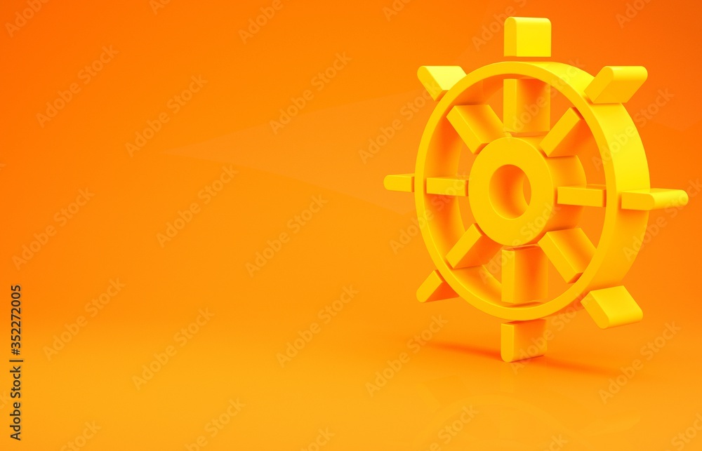 Yellow Ship steering wheel icon isolated on orange background. Minimalism concept. 3d illustration 3