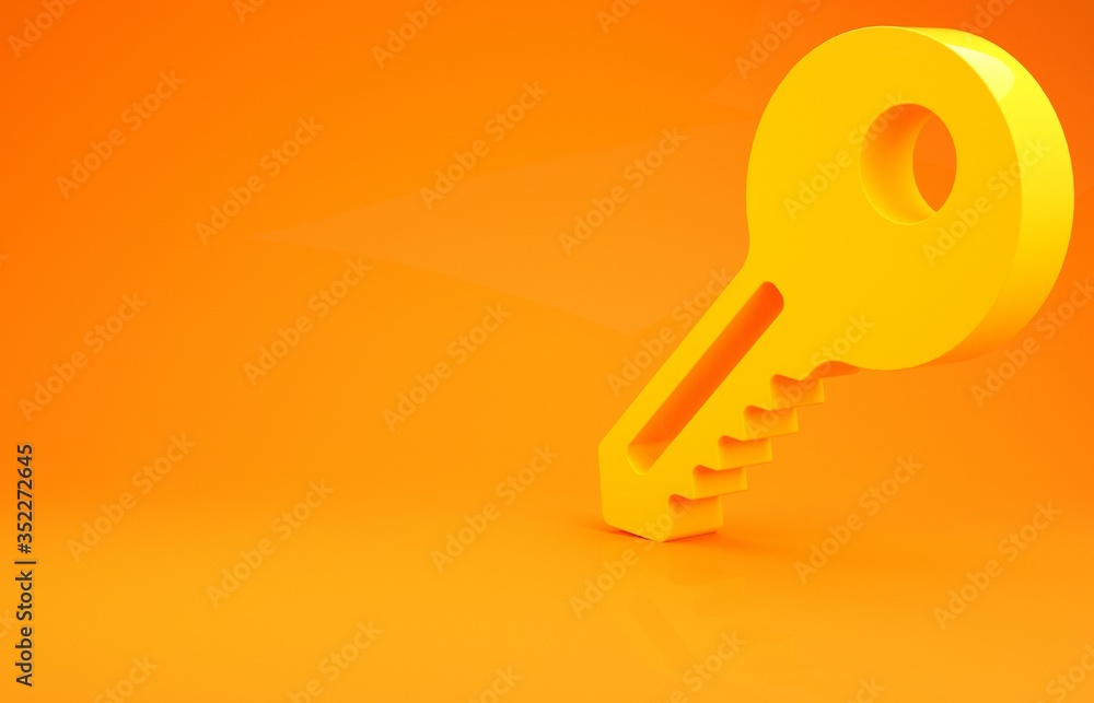 Yellow Key icon isolated on orange background. Minimalism concept. 3d illustration 3D render