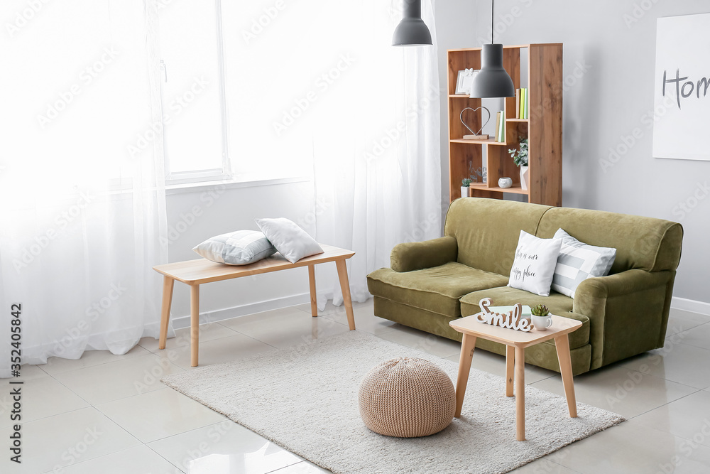 Interior of modern room with comfortable sofa