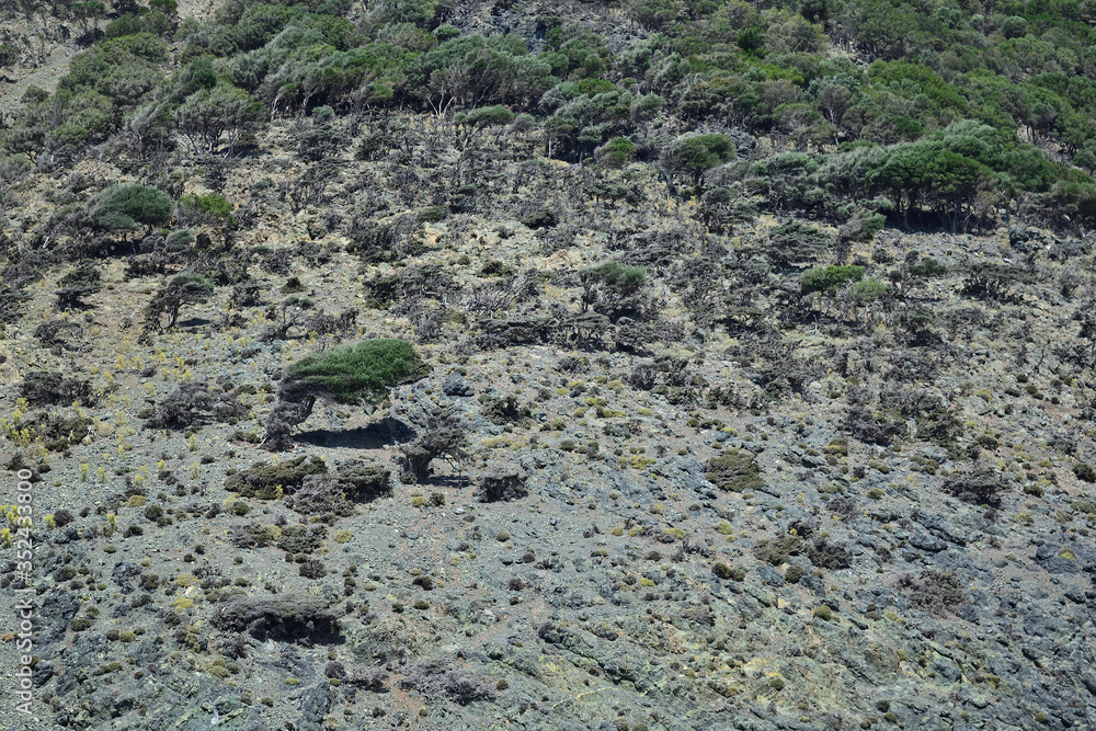 岩石海岸——希腊萨莫特拉基岛Kipos海滩的花岗岩侵蚀，爱琴海