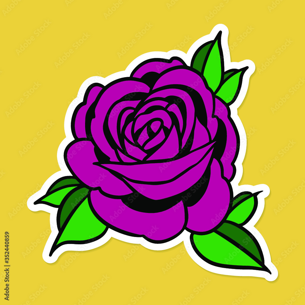 Rose sticker overlay with a white border on a yellow background vector