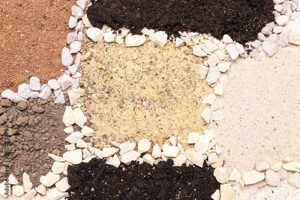 Different types of soil as background