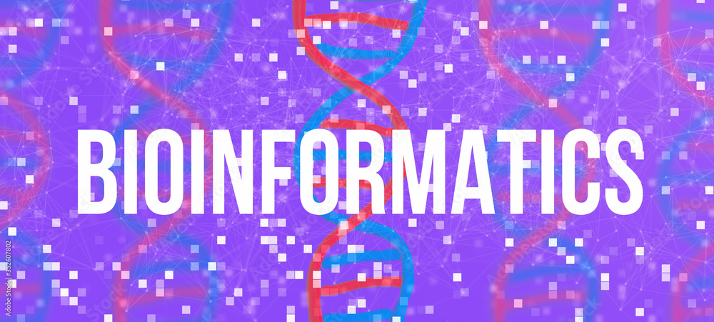 Bioinformatics theme with DNA and abstract network patterns