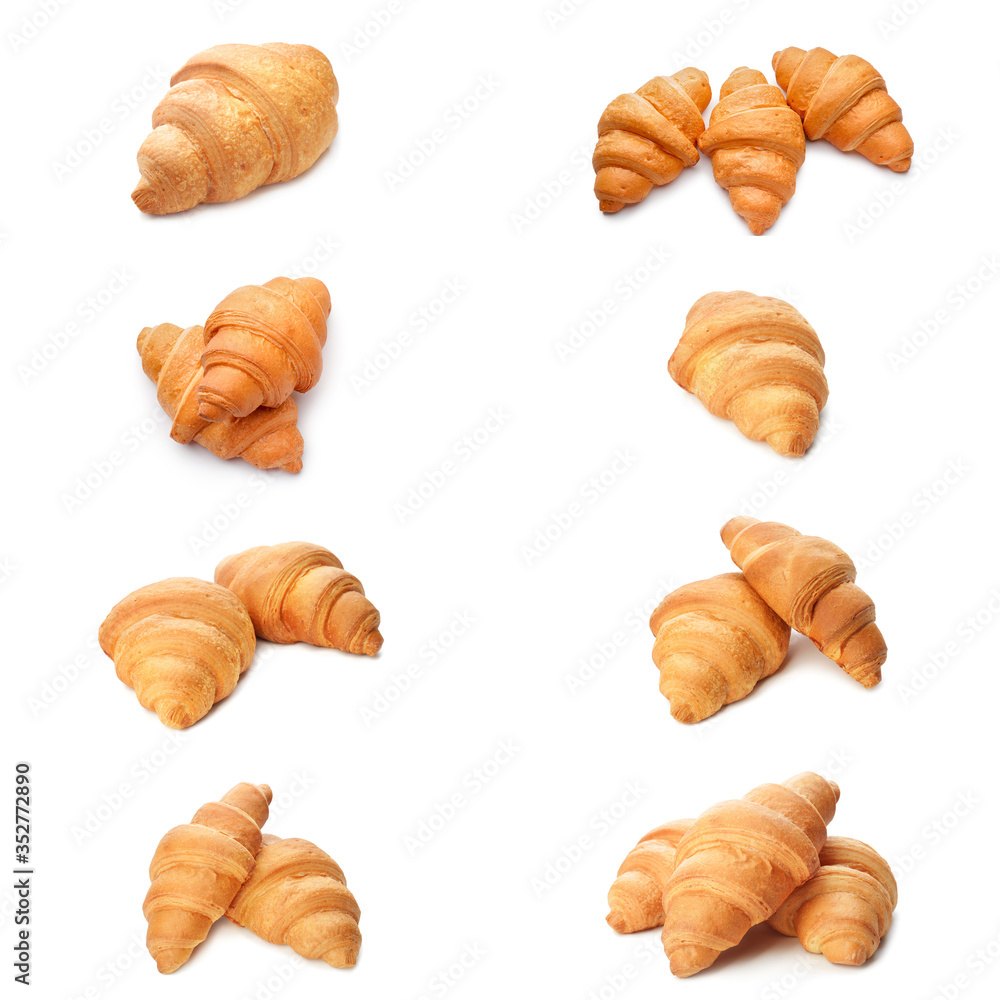 Set of tasty croissants on white background