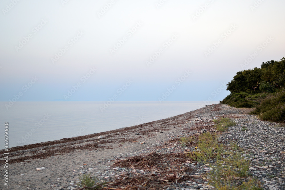 Cloudy sunset over the sea at Therma beach – Samothraki island, Greece, Aegean sea