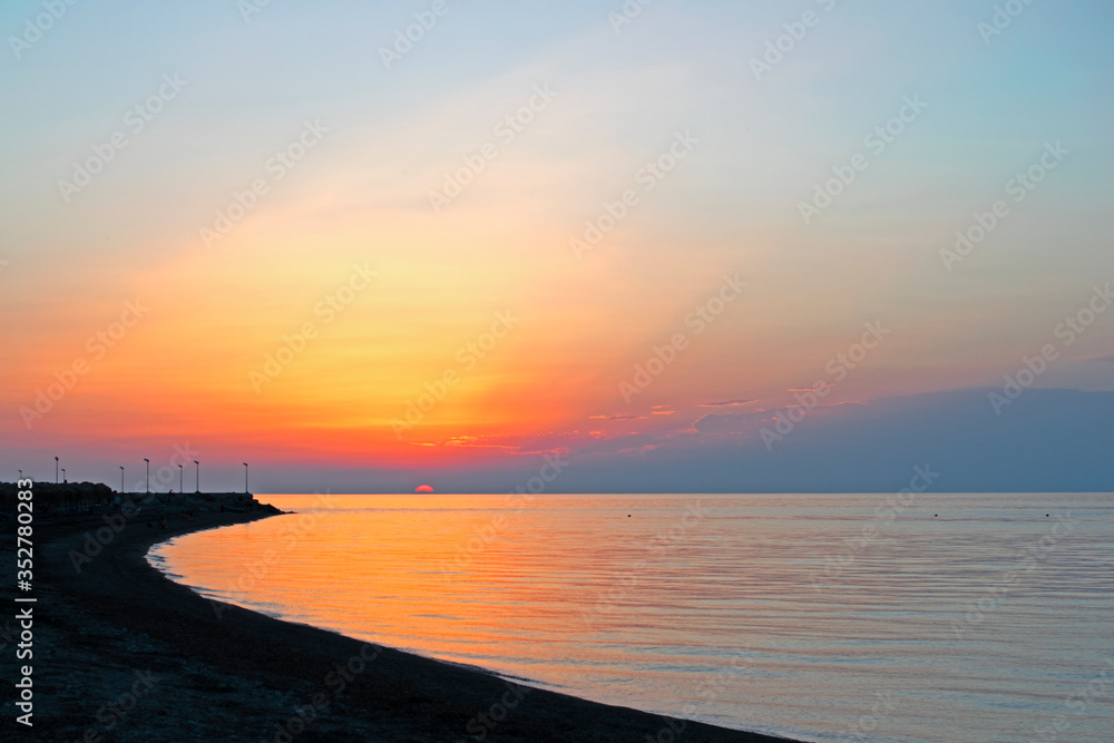 Cloudy sunset over the sea at Therma beach – Samothraki island, Greece, Aegean sea