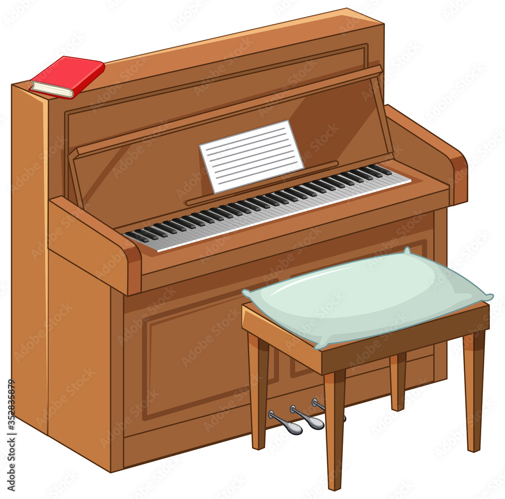  Bright brown piano in cartoon style on white background