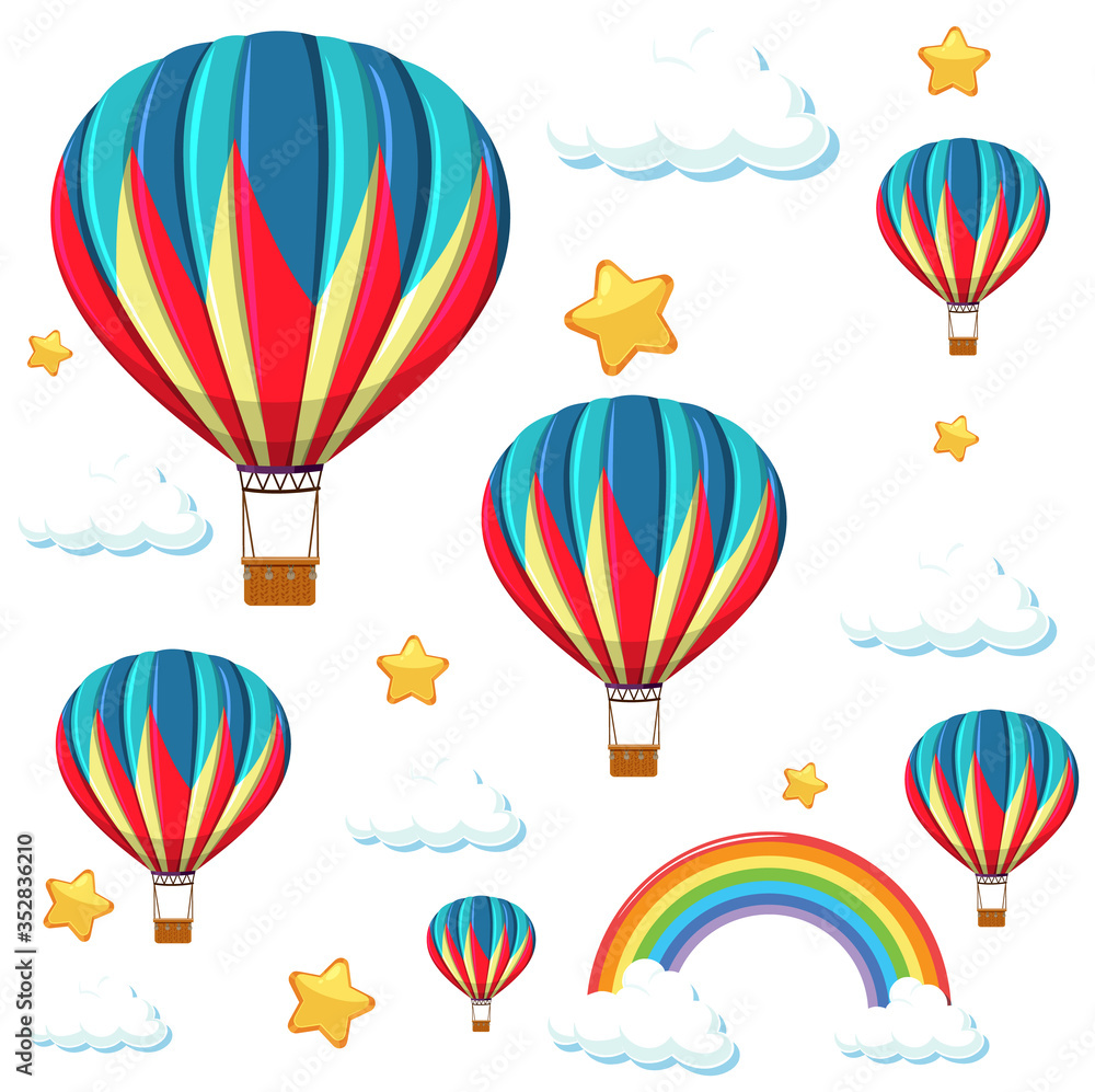 Seamless colorful balloon with rainbow and star pattern