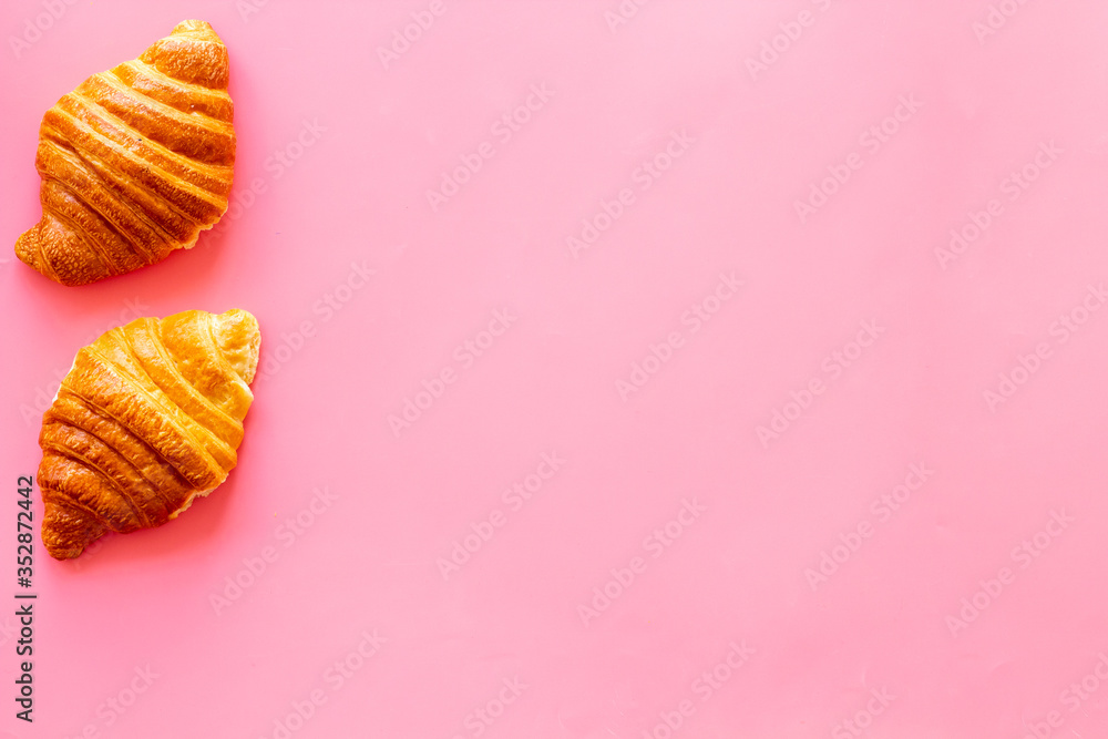 Croissants set - pattern and frame. Pastries top view