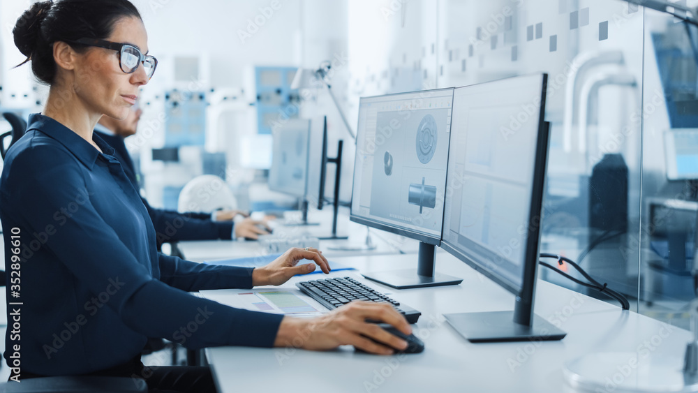 Industrial Engineer Solving Problems, Working on a Personal Computer, Using Mouse and Keyboard, Two 