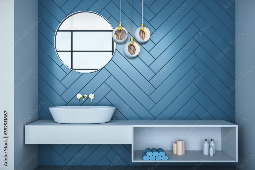 Cozy blue bathroom interior