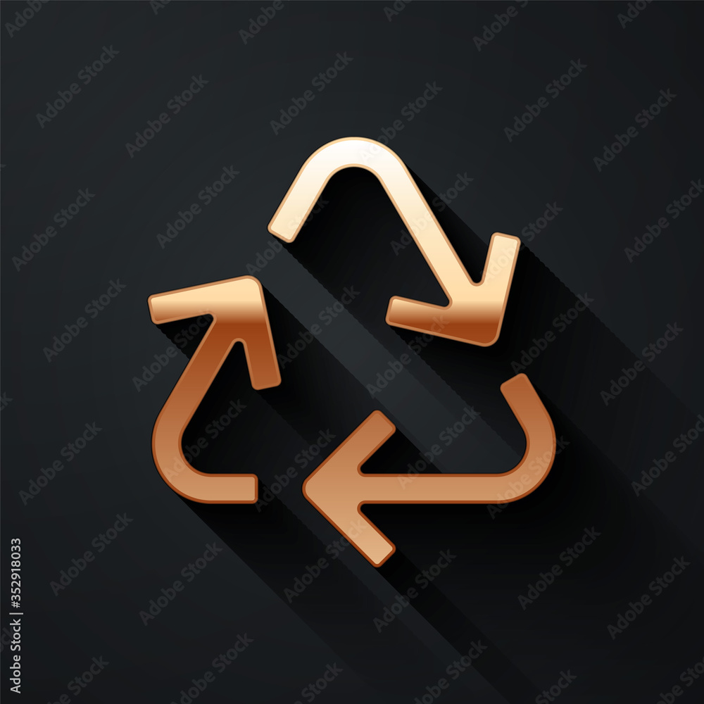 Gold Recycle symbol icon isolated on black background. Circular arrow icon. Environment recyclable g