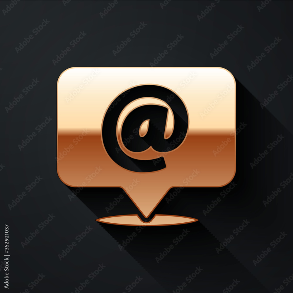 Gold Mail and e-mail icon isolated on black background. Envelope symbol e-mail. Email message sign. 