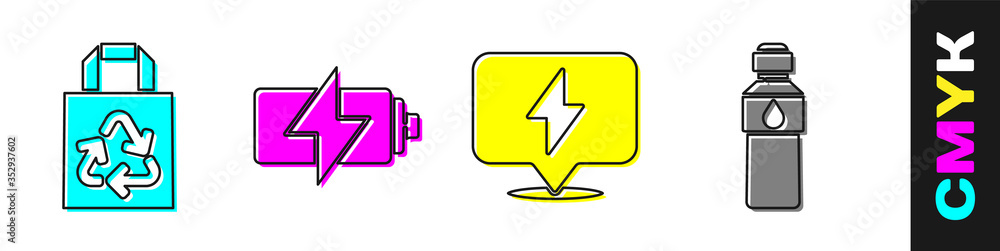 装有回收、电池、闪电和水瓶图标的纸袋。矢量