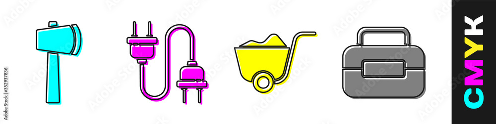 设置木斧、电插头、铲子和工具箱图标。矢量