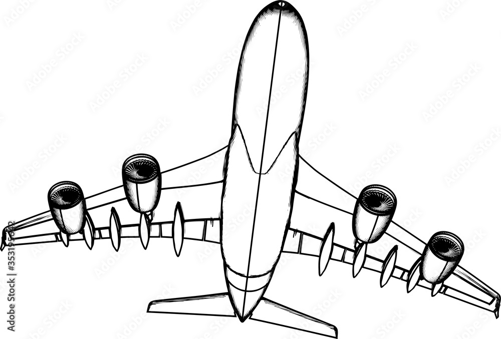 Commercial passenger plane bottom side view vector.