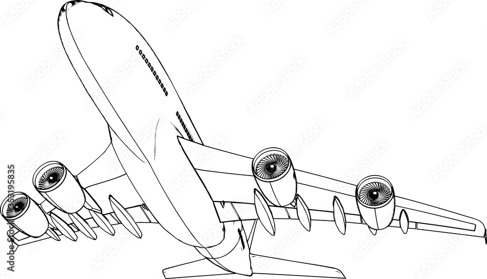 Commercial passenger plane bottom view vector.