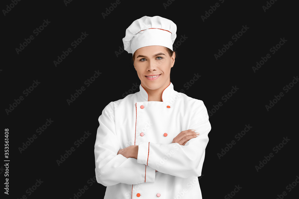 Transgender chef on dark background