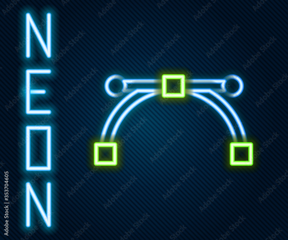 Glowing neon line Bezier curve icon isolated on black background. Pen tool icon. Colorful outline co