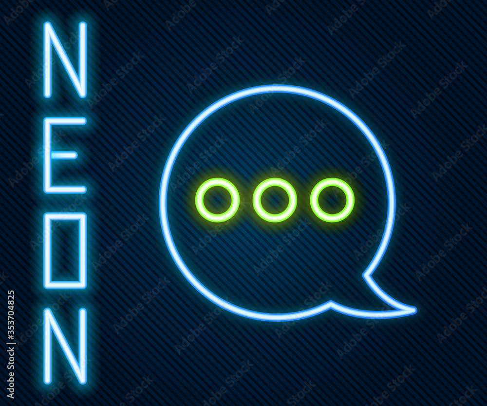 Glowing neon line Speech bubble chat icon isolated on black background. Message icon. Communication 