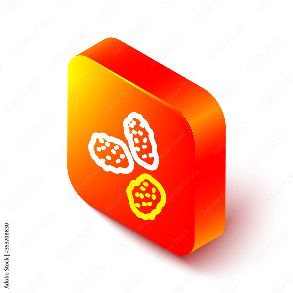 Isometric line Chicken nuggets icon isolated on white background. Orange square button. Vector. Illu