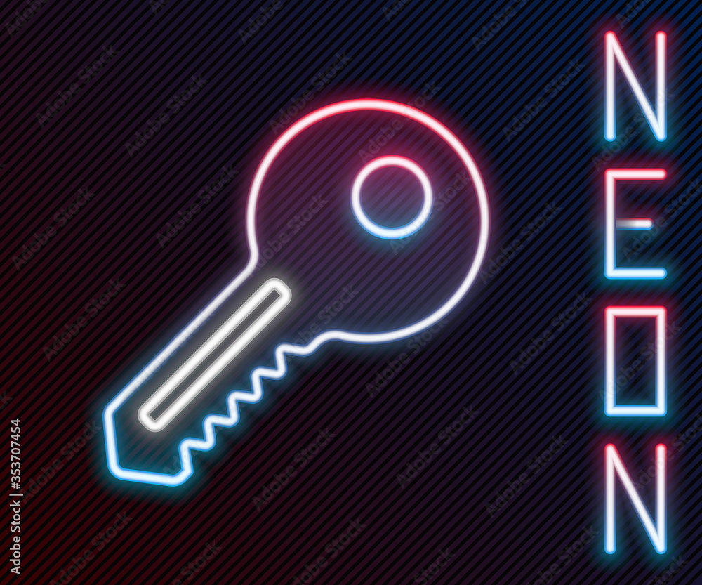 Glowing neon line Key icon isolated on black background. Colorful outline concept. Vector. Illustrat