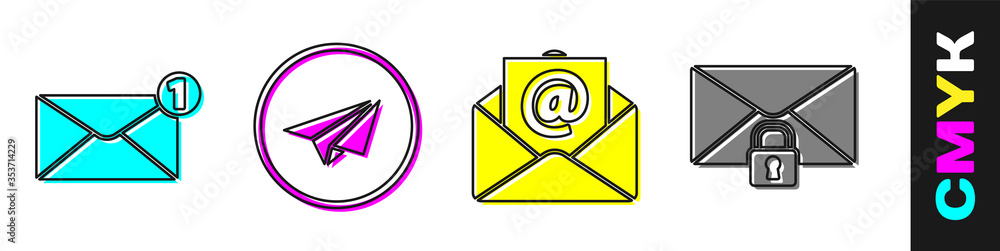 Set Envelope, Paper plane, Mail and e-mail and Mail message lock password icon. Vector.