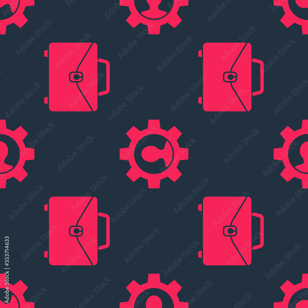 Set Briefcase and Human with gear inside on seamless pattern. Vector.