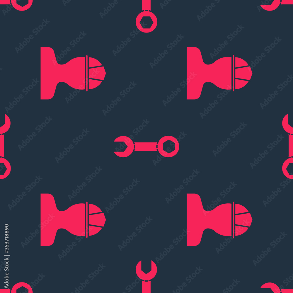 Set Worker safety helmet and Wrench spanner on seamless pattern. Vector.