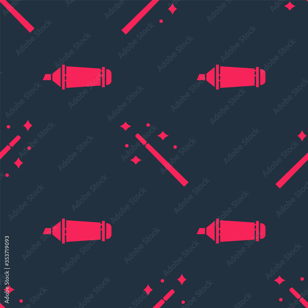 Set Marker pen and Magic wand on seamless pattern. Vector.