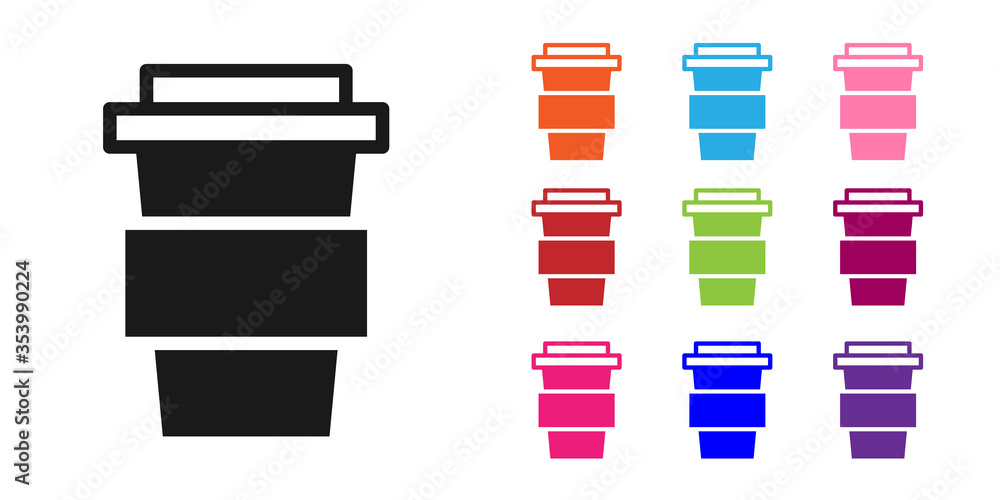黑咖啡杯图标在白色背景上隔离。将图标设置为彩色。矢量。插图