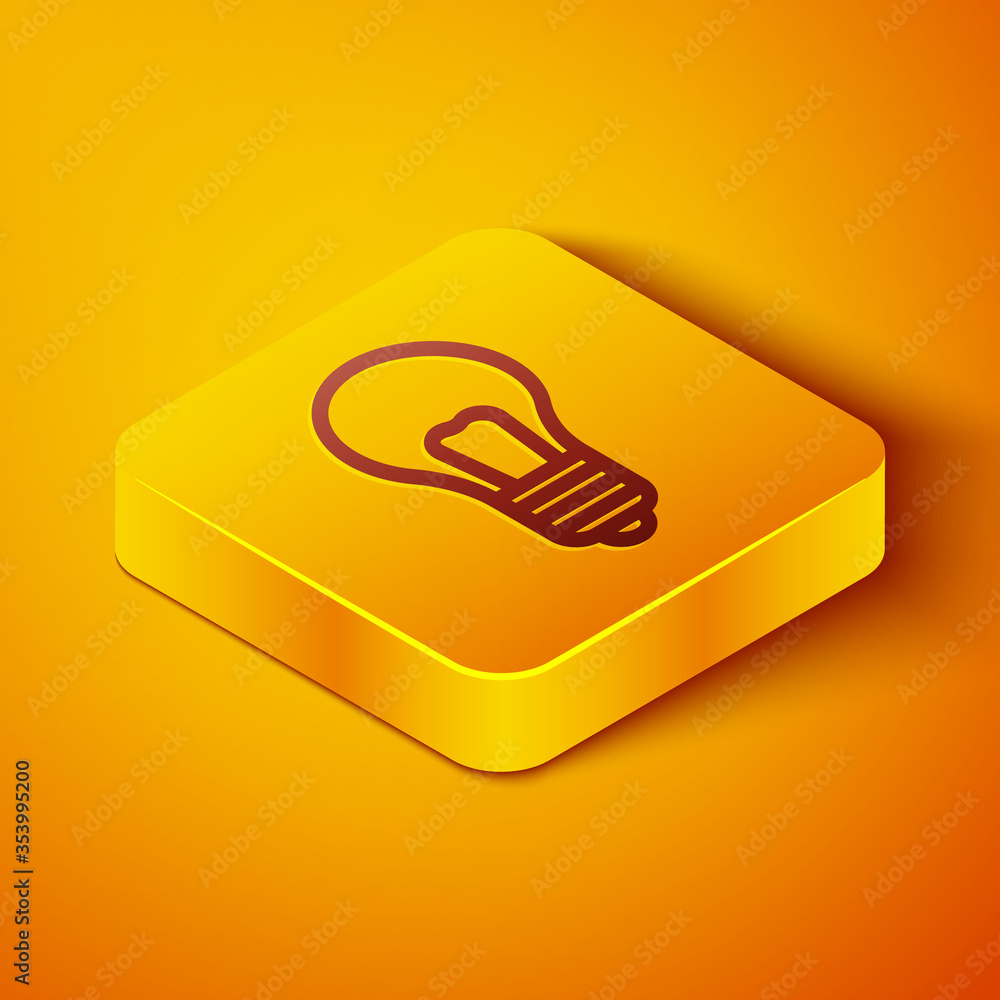 Isometric line Light bulb with concept of idea icon isolated on orange background. Energy and idea s