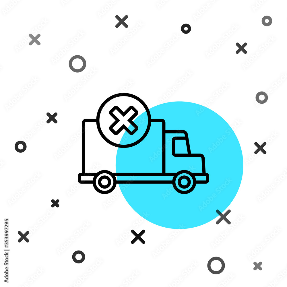 Black line Delivery cargo truck vehicle icon isolated on white background. Random dynamic shapes. Ve