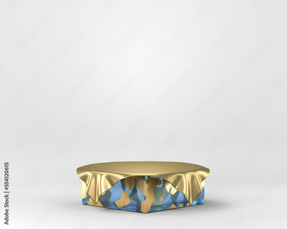 Abstract Elegance gold stage podium, template for advertising product display, 3d rendering.