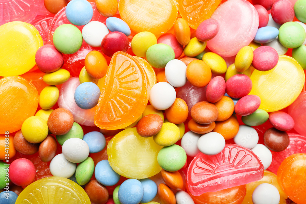 Assortment of sweet candies as background