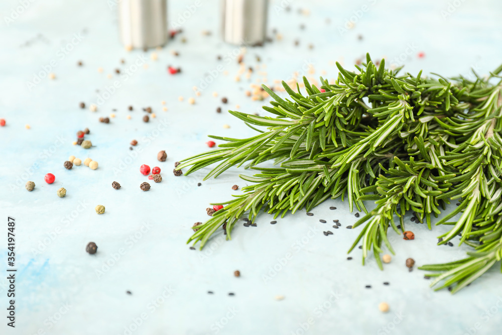 Fresh rosemary on color background