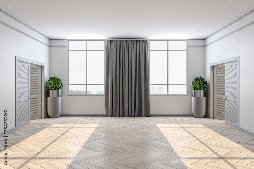 Modern home interior with decorative curtain