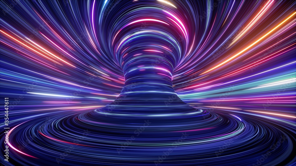 3d render, abstract cosmic background, ultra violet neon rays, glowing lines, cyber network, speed o