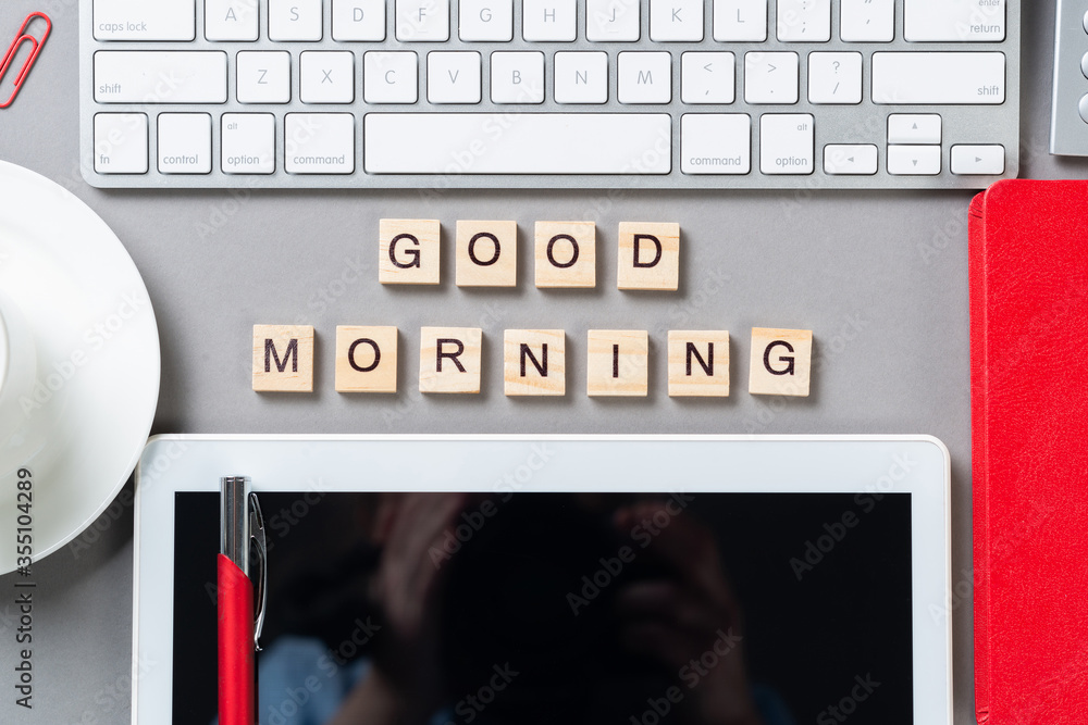 Good morning message with letters on cubes