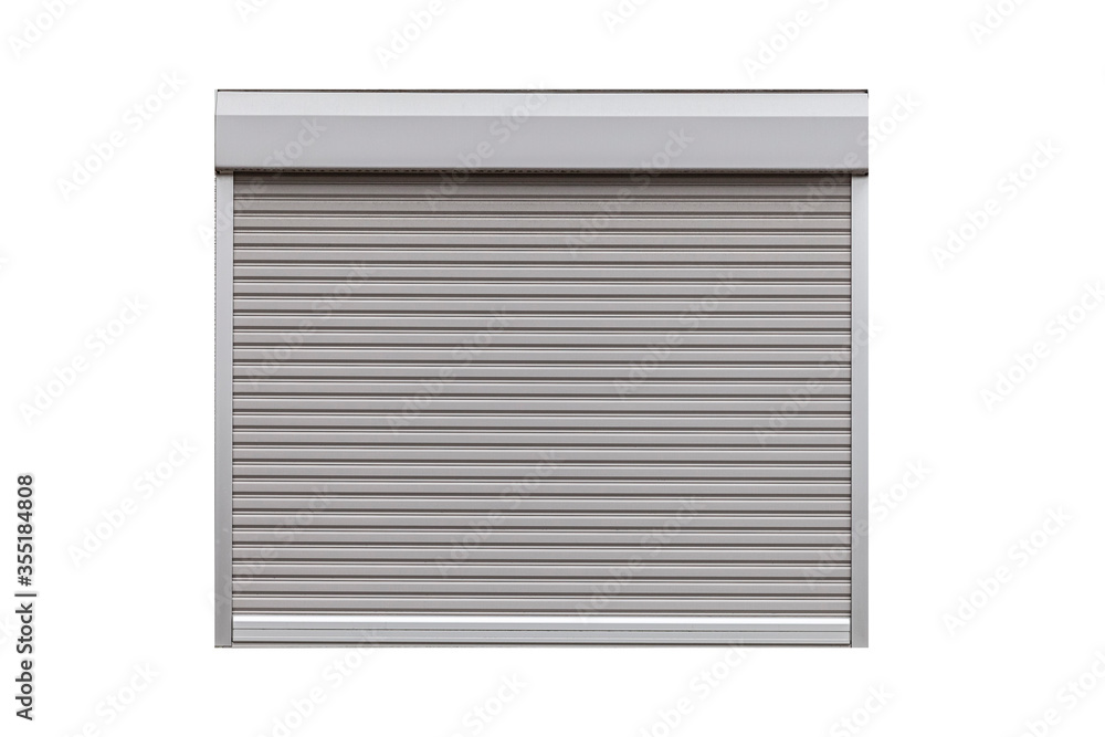 White metal roller door shutter isolated on white background