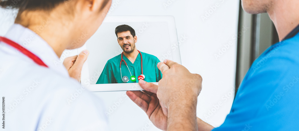 Doctor telemedicine service online video for virtual patient health medical chat . Remote doctor hea