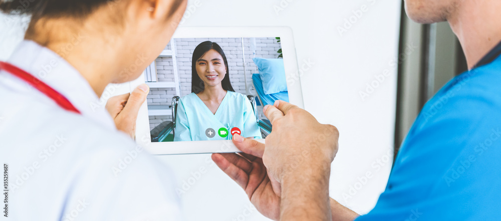 Doctor telemedicine service online video for virtual patient health medical chat . Remote doctor hea