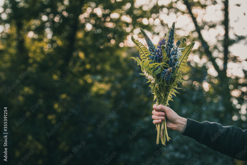 雄手拿着一束仲夏主题的花。蕨类植物、羽扇豆和其他草地花卉
1184720276,天然化妆品、水疗和自我护理涂鸦设计元素集